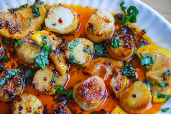 Seared Scallops with Kelp Chili Crisp